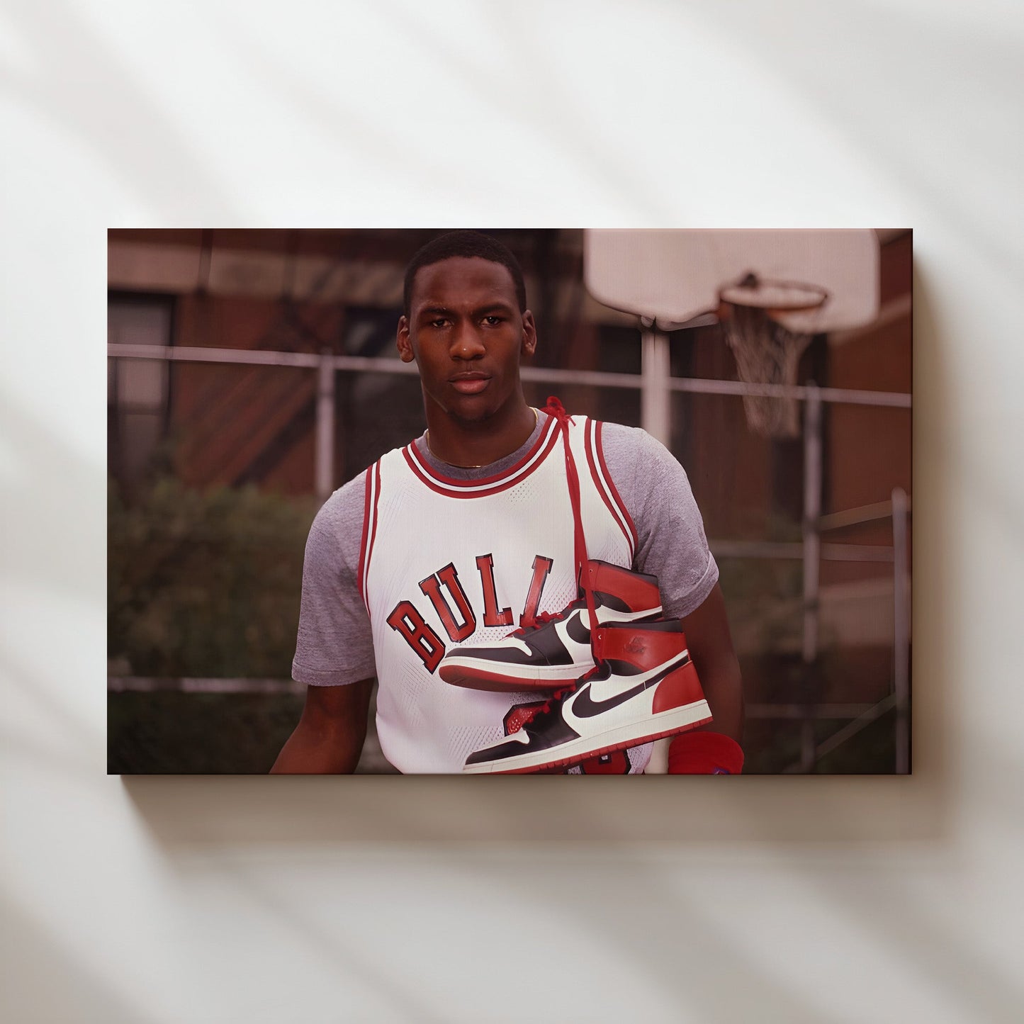 Young Michael Jordan with Air Jordan 1 Sneakers Wall Art - Basketball Legend Sports Poster - Chicago Bulls Streetwear Decor