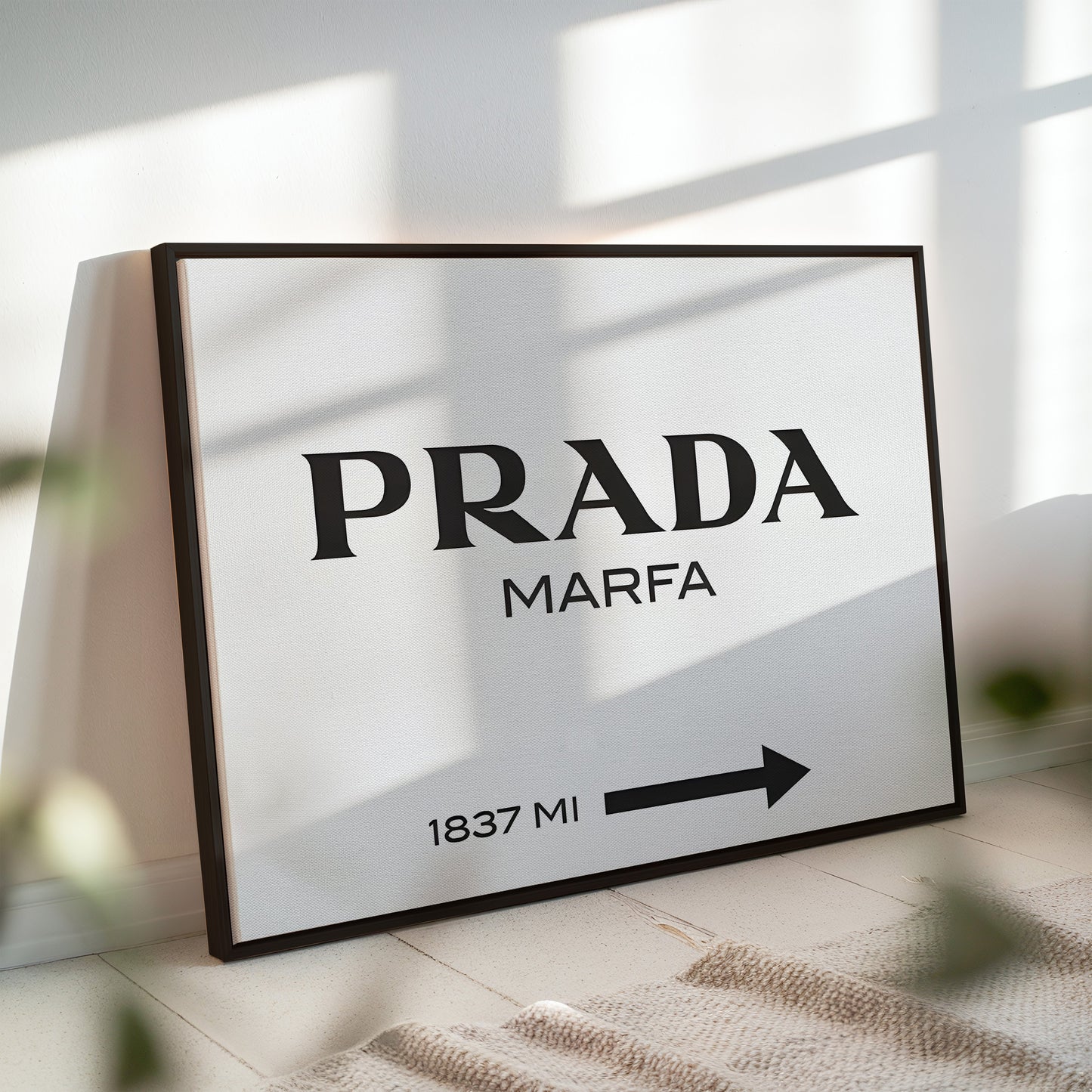 Prada Marfa Sign Minimalist Wall Art - Iconic Fashion Poster - Black and White Chic Decor for Bedroom, Office or Dressing Room