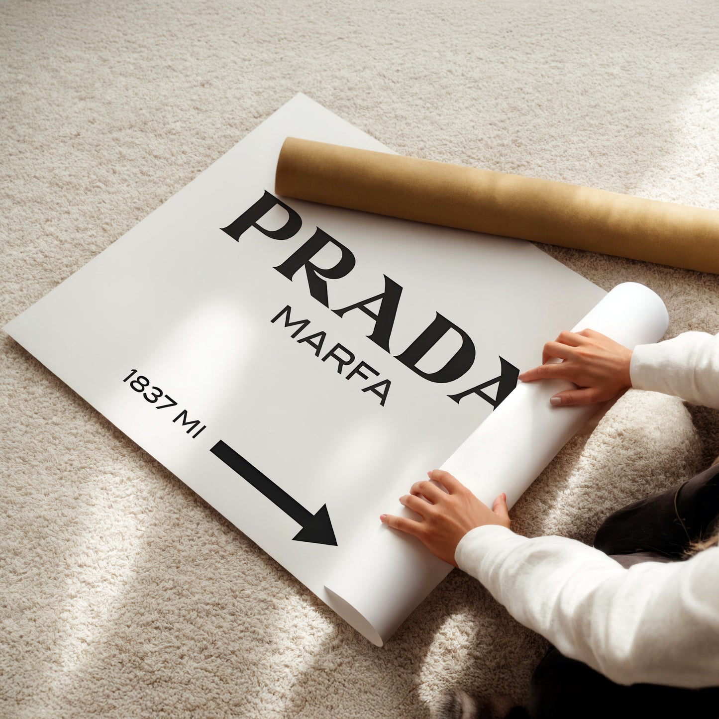 Prada Marfa Sign Minimalist Wall Art - Iconic Fashion Poster - Black and White Chic Decor for Bedroom, Office or Dressing Room