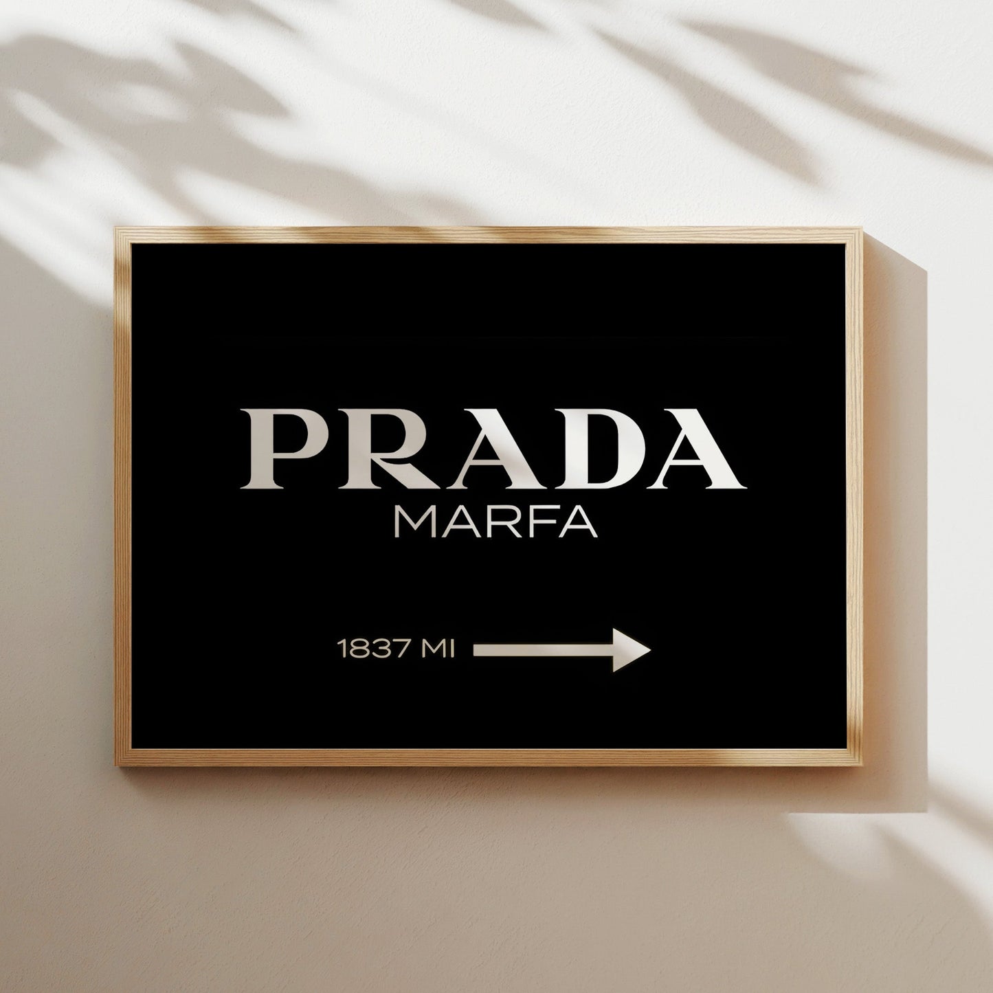 Prada Marfa Black Background Wall Art Print - Modern Luxury Fashion Poster - Bold Monochrome Wall Decor for Home or Office