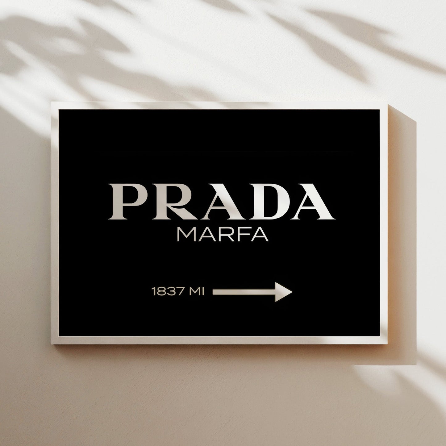 Prada Marfa Black Background Wall Art Print - Modern Luxury Fashion Poster - Bold Monochrome Wall Decor for Home or Office