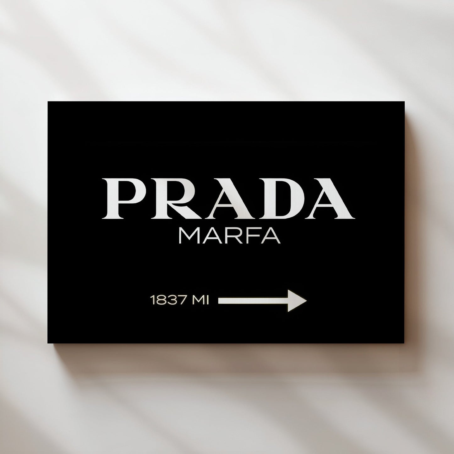 Prada Marfa Black Background Wall Art Print - Modern Luxury Fashion Poster - Bold Monochrome Wall Decor for Home or Office