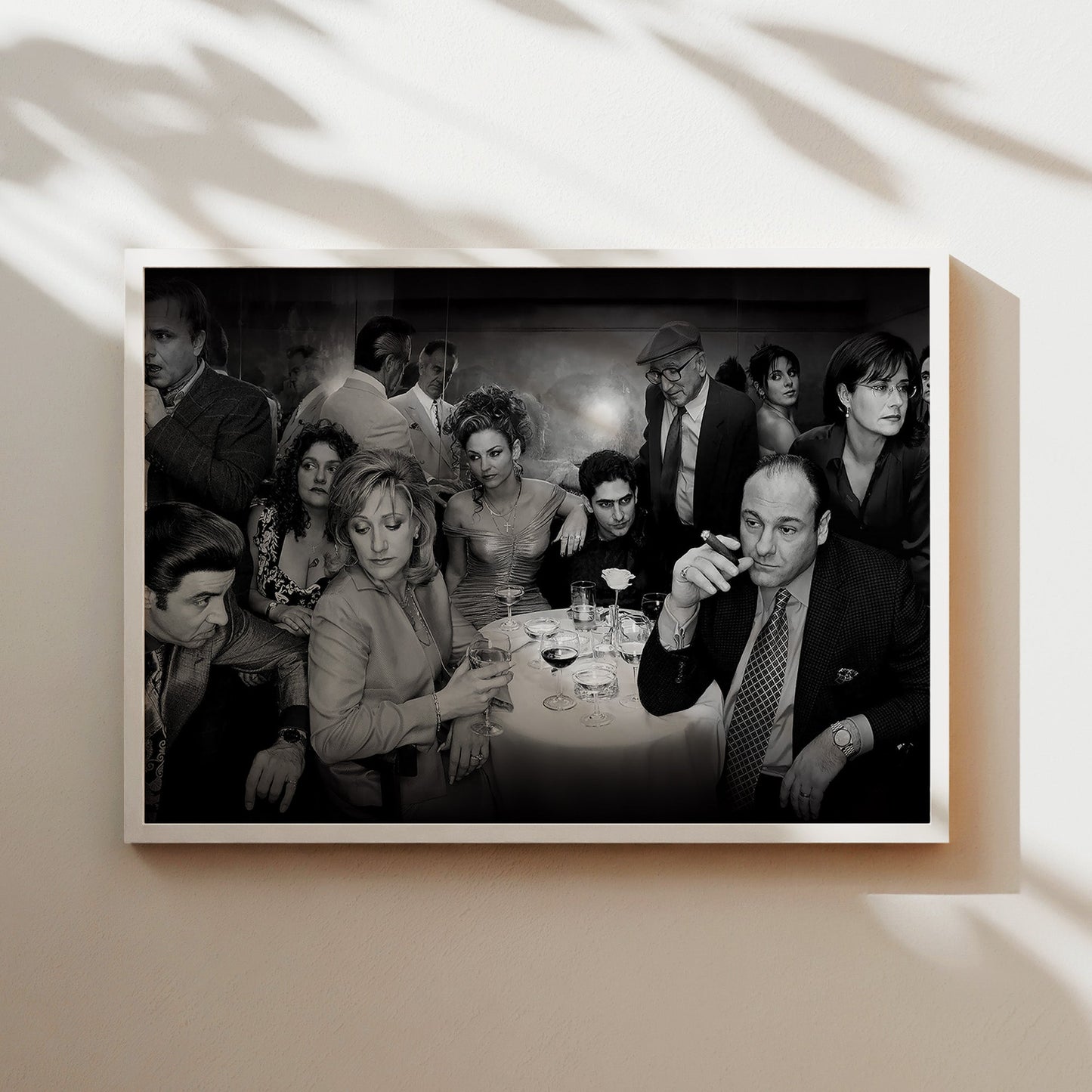 The Sopranos Cast Wall Art Print - Iconic TV Series Black and White Mafia Dinner Scene Poster - Perfect Decor for Lounge or Den