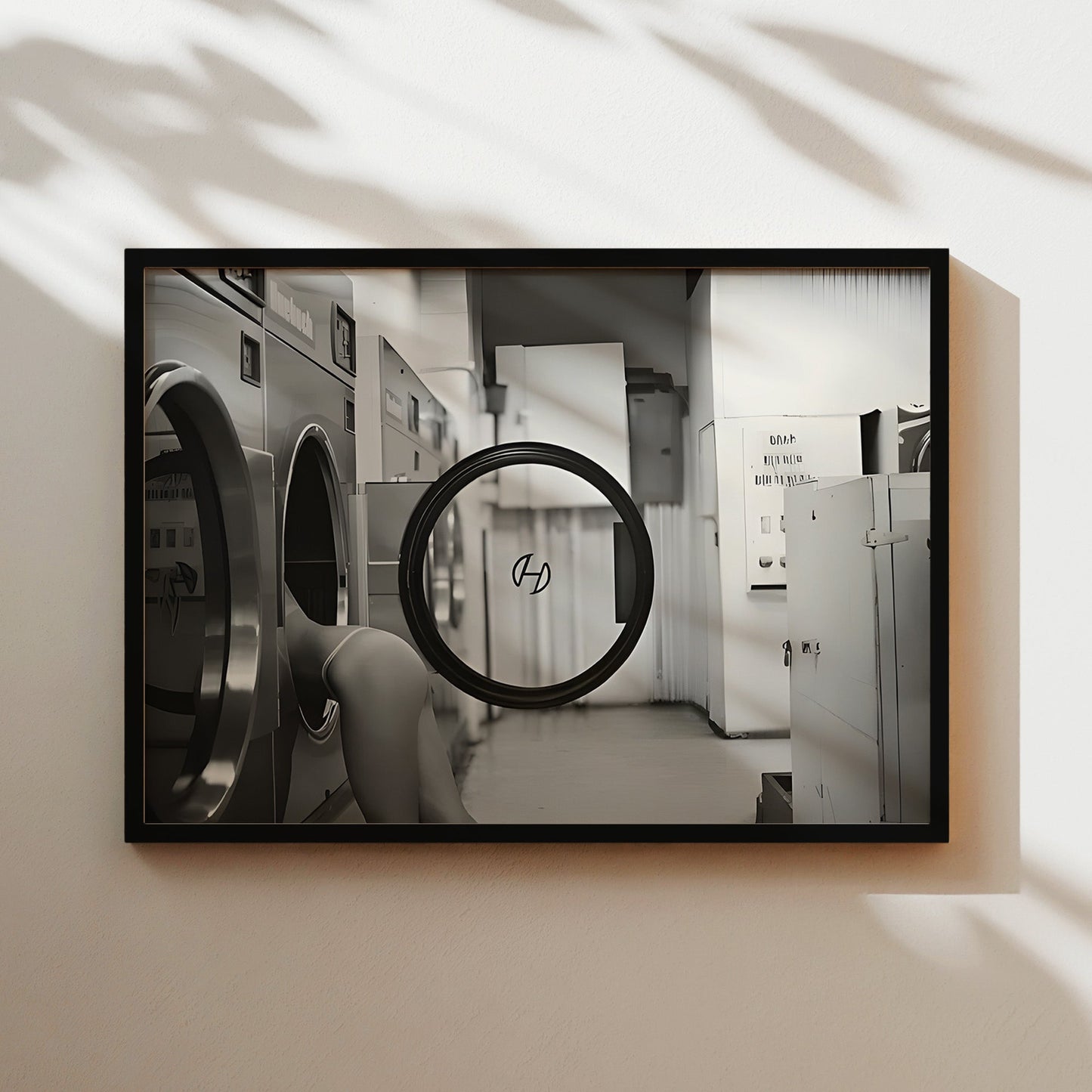 Sexy Girl in Laundromat Wall Art - Black and White Retro Pinup Style Photography Poster - Bold Edgy Decor for Bedroom or Studio