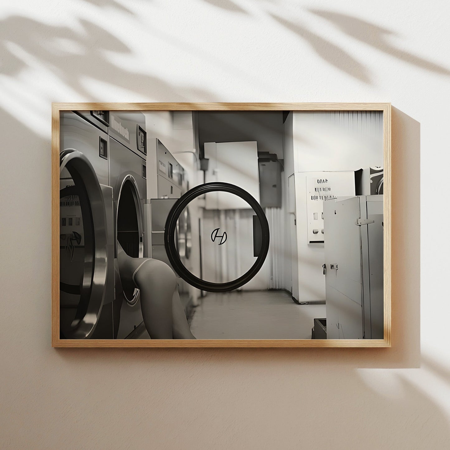 Sexy Girl in Laundromat Wall Art - Black and White Retro Pinup Style Photography Poster - Bold Edgy Decor for Bedroom or Studio