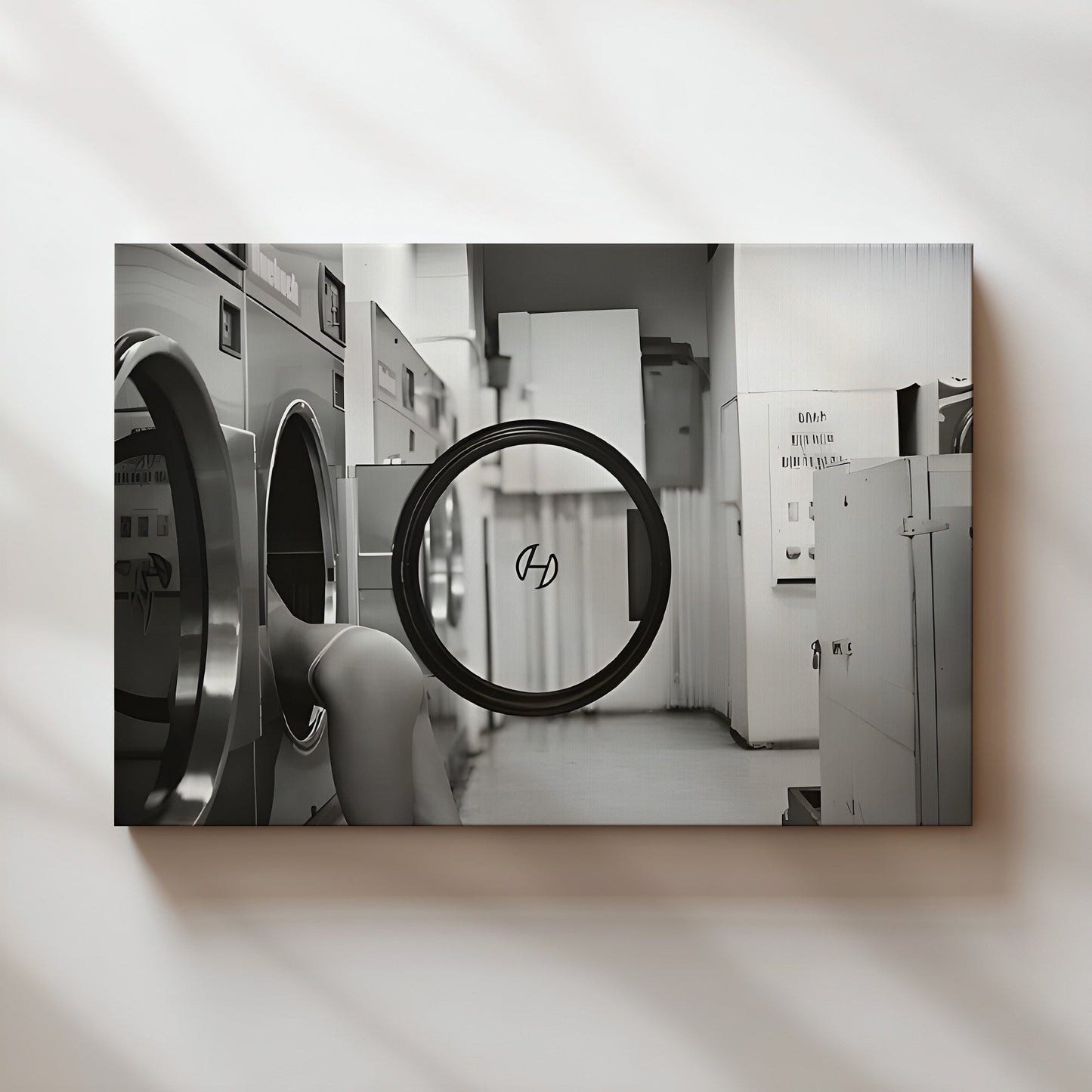 Sexy Girl in Laundromat Wall Art - Black and White Retro Pinup Style Photography Poster - Bold Edgy Decor for Bedroom or Studio