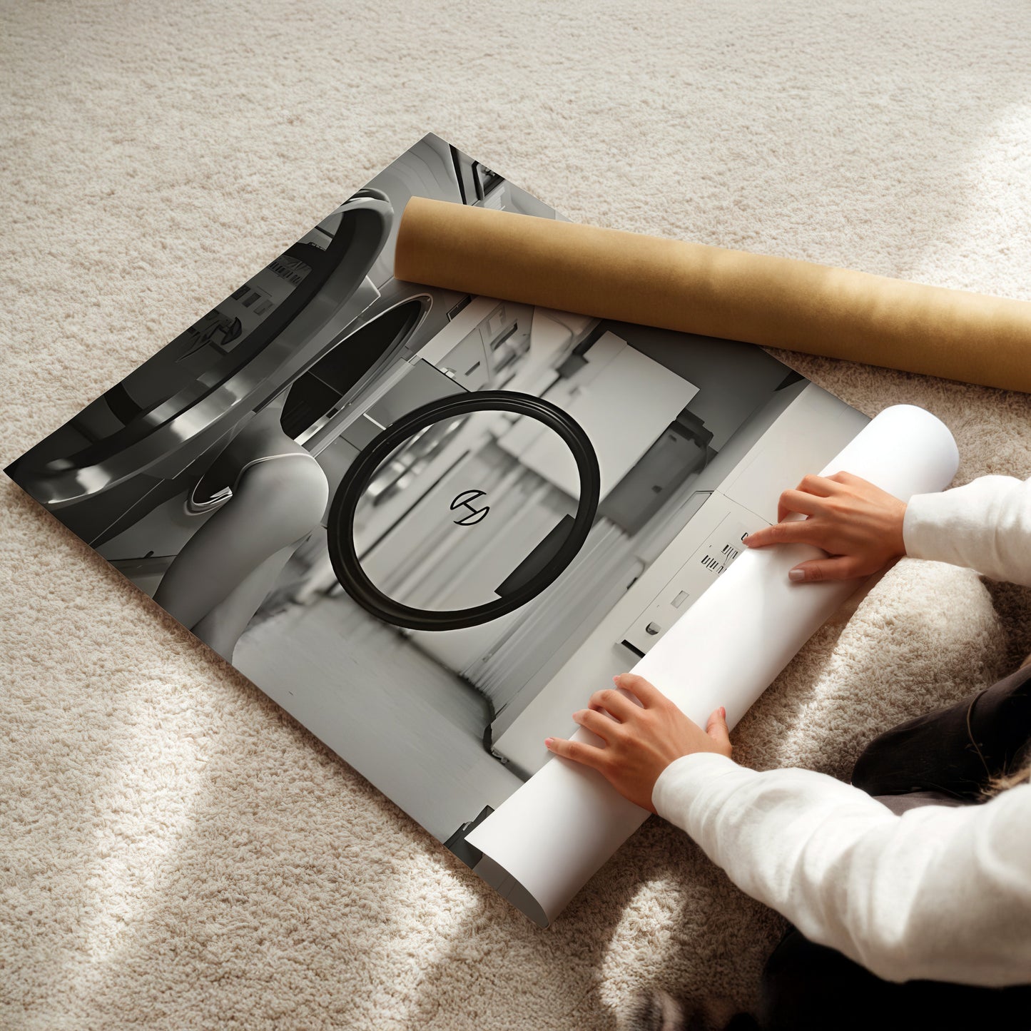 Sexy Girl in Laundromat Wall Art - Black and White Retro Pinup Style Photography Poster - Bold Edgy Decor for Bedroom or Studio