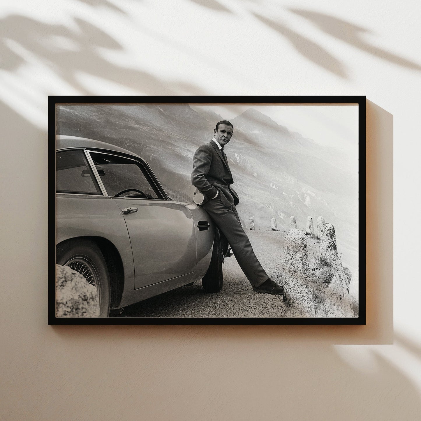 Sean Connery James Bond with Aston Martin DB5 Wall Art - Classic Spy Movie Vintage Photography Poster - Man Cave Icon Decor