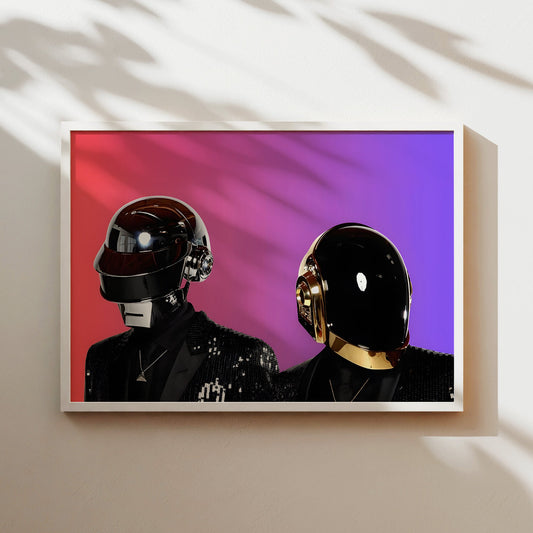 Daft Punk Robots Wall Art Print - Iconic Electronic Music Duo Poster - Futuristic Colorful Home Decor for Studio, Office or Lounge