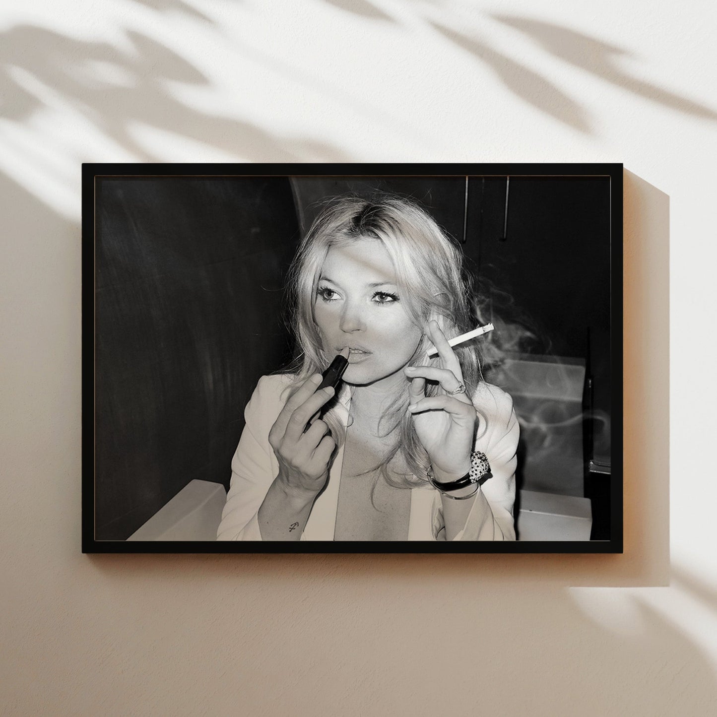 Kate Moss Smoking & Lipstick Glam Wall Art - 90s Supermodel Fashion Icon Black and White Poster - Bold Cool Girl Decor - Vogue Vibes
