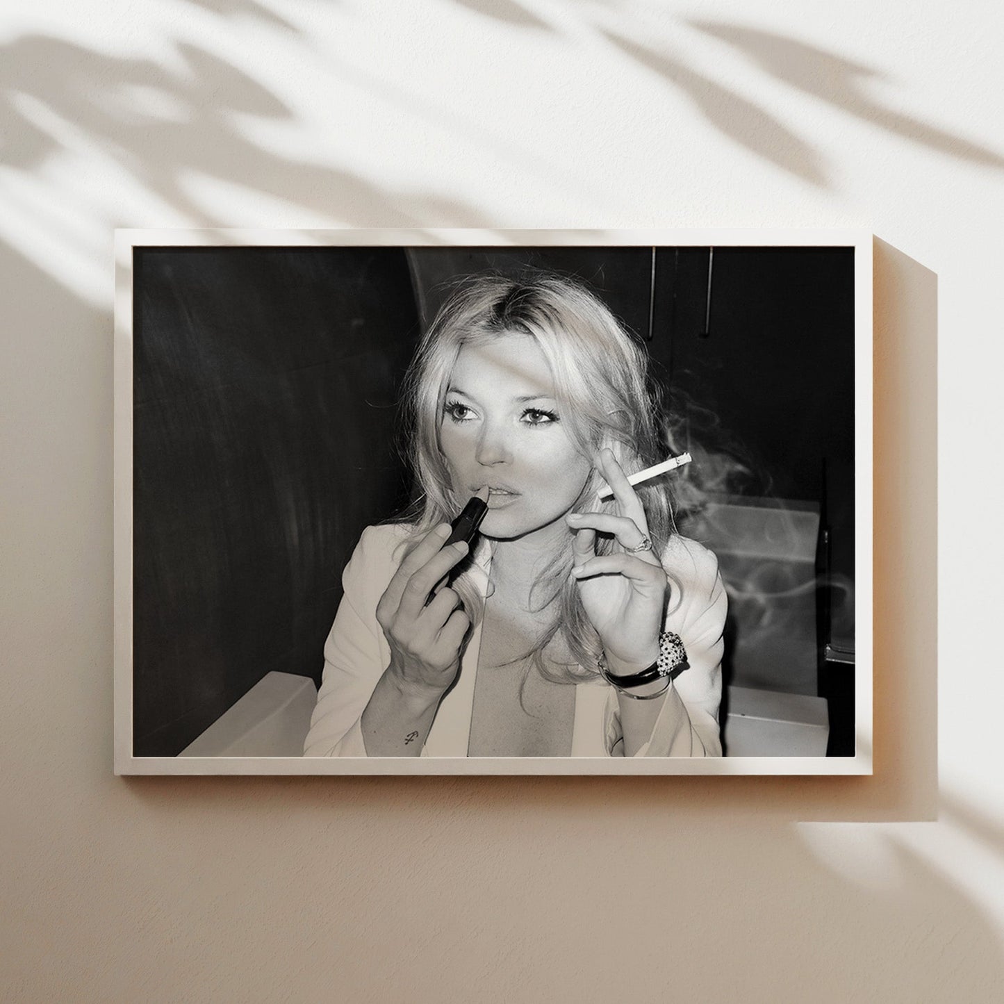 Kate Moss Smoking & Lipstick Glam Wall Art - 90s Supermodel Fashion Icon Black and White Poster - Bold Cool Girl Decor - Vogue Vibes