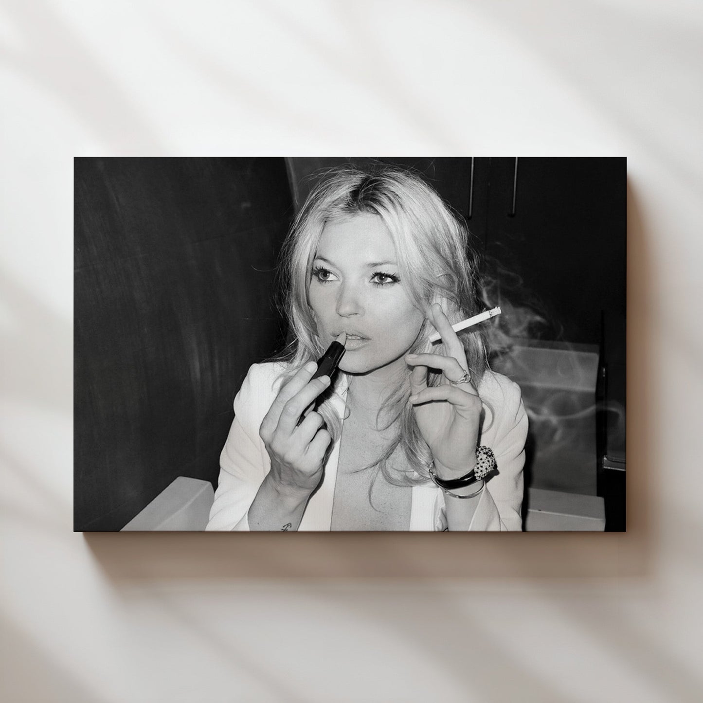 Kate Moss Smoking & Lipstick Glam Wall Art - 90s Supermodel Fashion Icon Black and White Poster - Bold Cool Girl Decor - Vogue Vibes