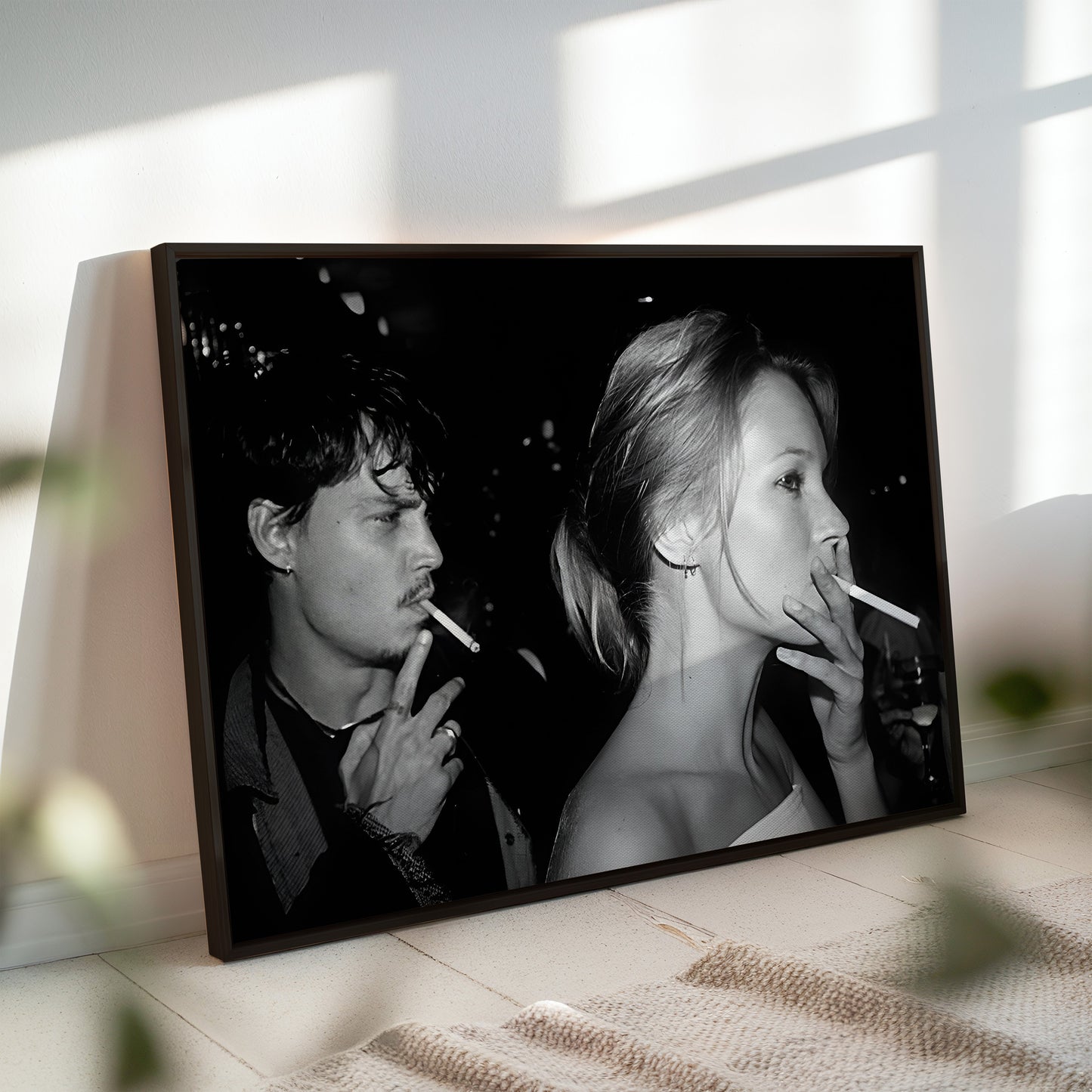 Johnny Depp and Kate Moss Smoking Wall Art - Edgy 90s Celebrity Romance Photo - Iconic Cool Couple Print - Vintage Rock Chic Home Decor