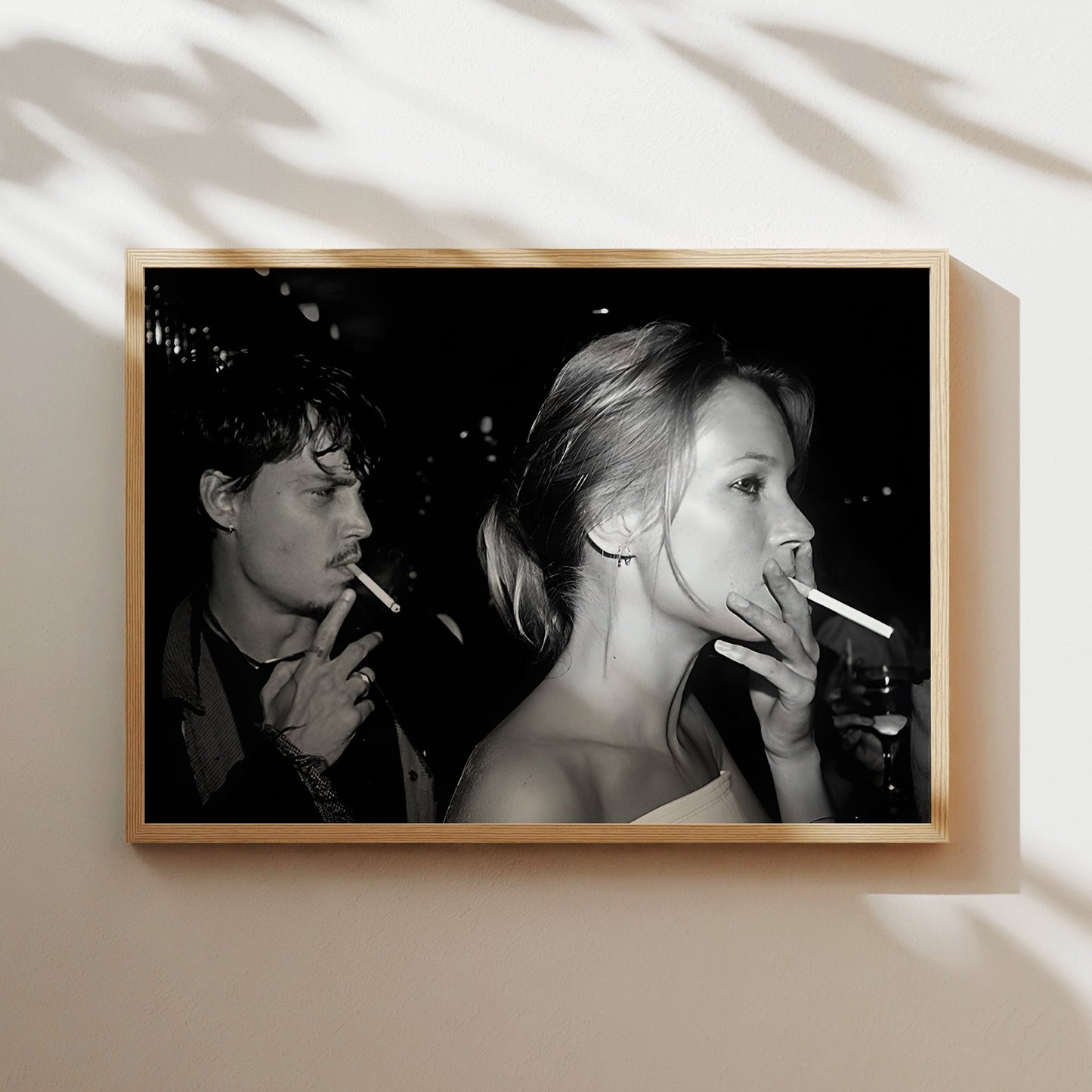 Johnny Depp and Kate Moss Smoking Wall Art - Edgy 90s Celebrity Romance Photo - Iconic Cool Couple Print - Vintage Rock Chic Home Decor