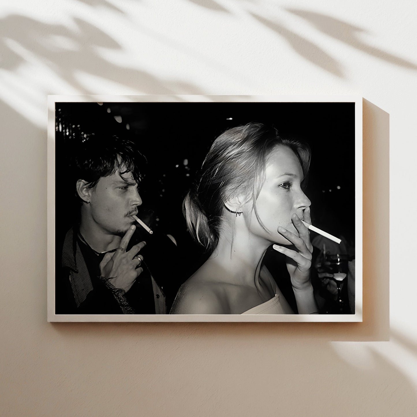 Johnny Depp and Kate Moss Smoking Wall Art - Edgy 90s Celebrity Romance Photo - Iconic Cool Couple Print - Vintage Rock Chic Home Decor