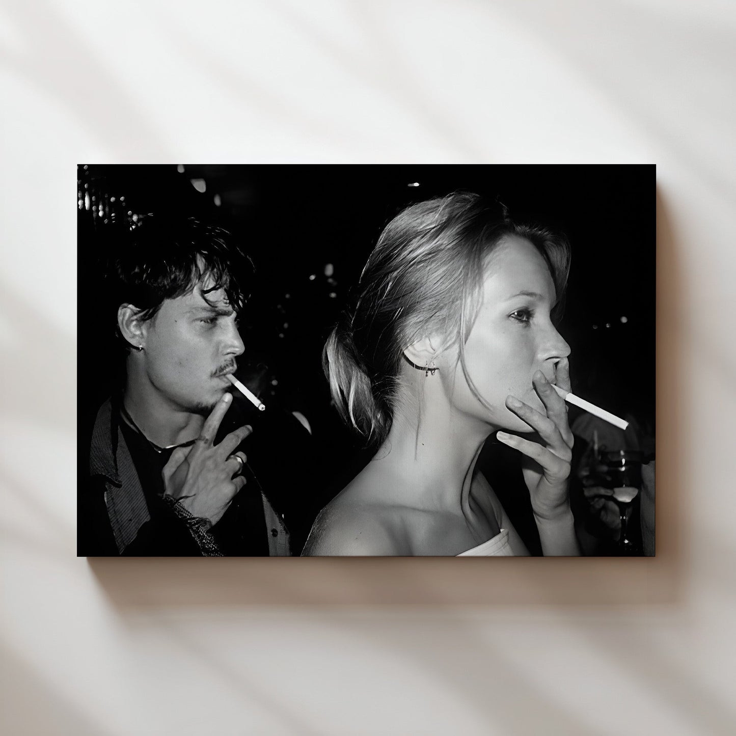 Johnny Depp and Kate Moss Smoking Wall Art - Edgy 90s Celebrity Romance Photo - Iconic Cool Couple Print - Vintage Rock Chic Home Decor