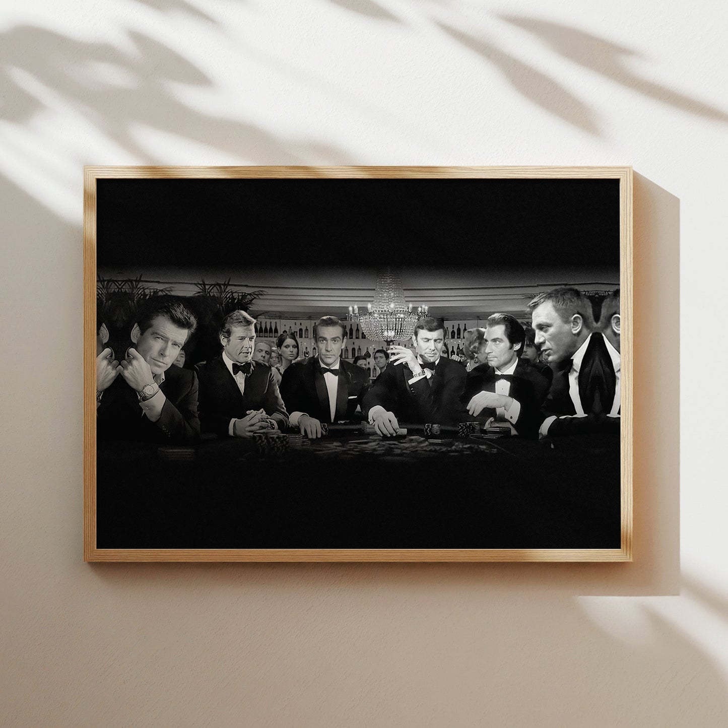 All James Bond Actors Poker Night Wall Art - 007 Legends at the Casino Black and White Poster - Ultimate Spy Movie Decor - Man Cave Print