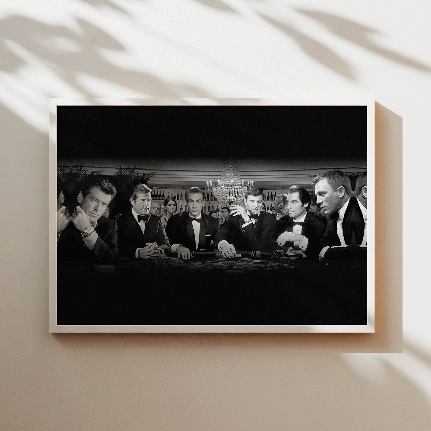 All James Bond Actors Poker Night Wall Art - 007 Legends at the Casino Black and White Poster - Ultimate Spy Movie Decor - Man Cave Print