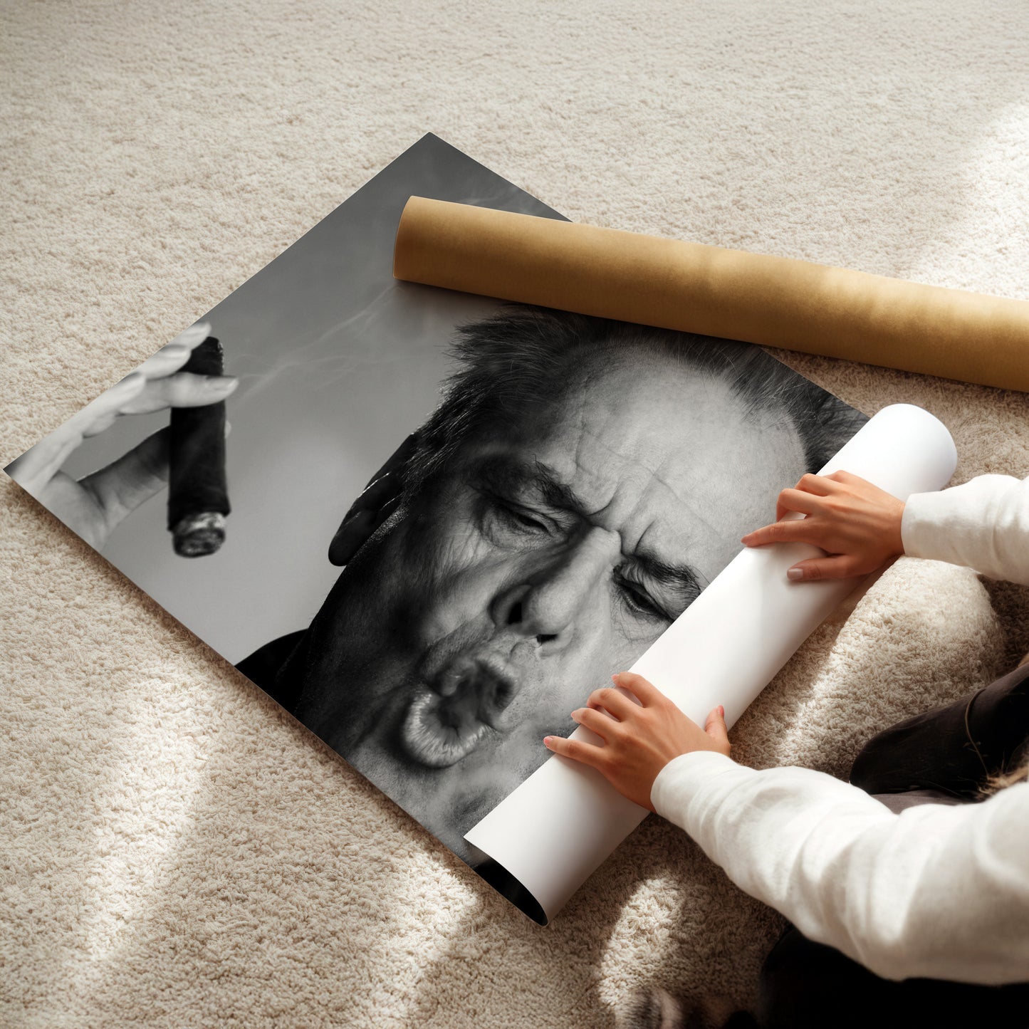 Jack Nicholson Smoking Cigar Wall Art - Hollywood Legend Close-Up Portrait Poster - Cool Rebel Decor - Vintage Movie Star Print Gift