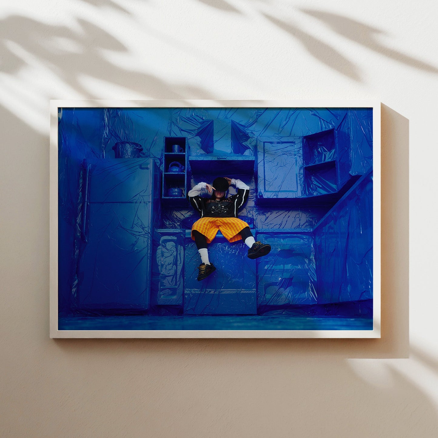 Billie Eilish Wrapped in Blue Plastic Wall Art - Hit Me Hard and Soft Tour Poster - Surreal Urban Avant-Garde Decor for Music and Art Fans