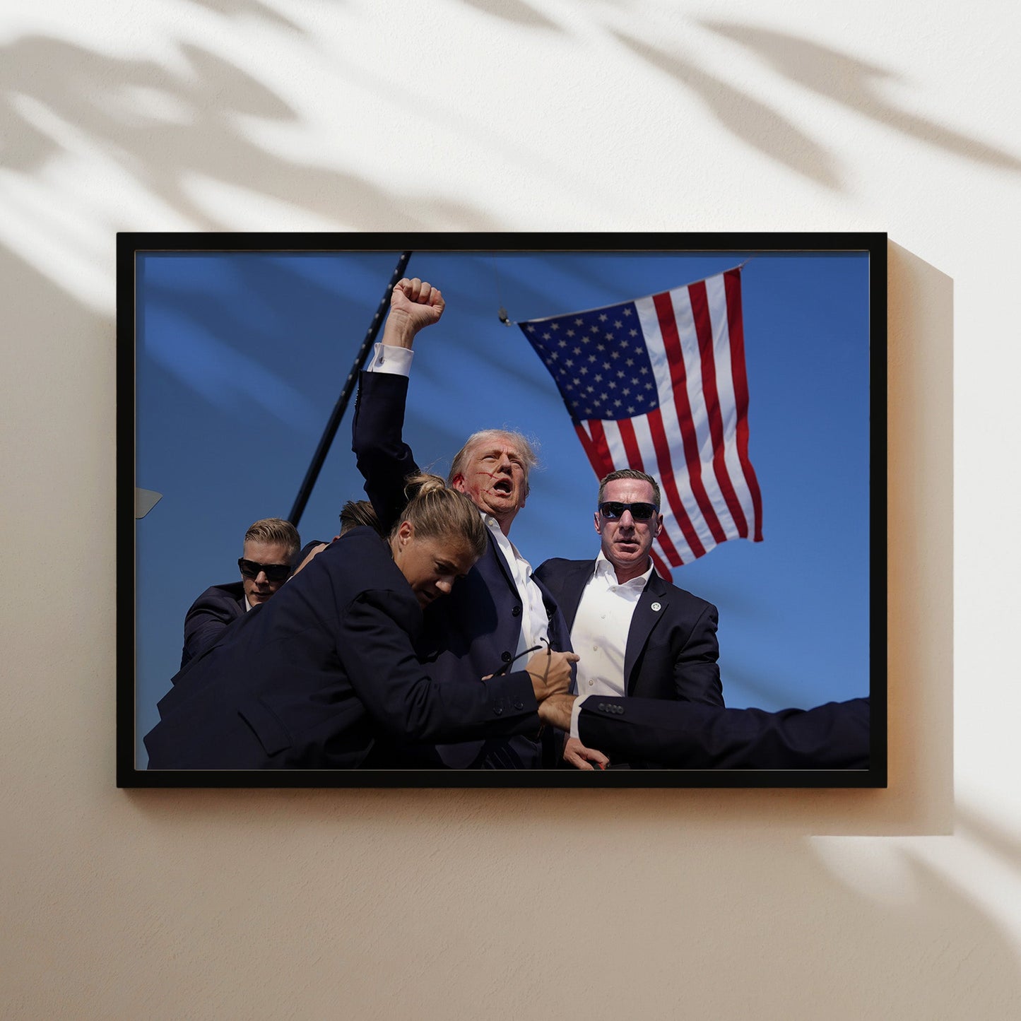 Donald Trump After Rally Attack Wall Art - Dramatic Historic Event Photo Poster - Political Moment Home Decor - Bold Conversation Starter