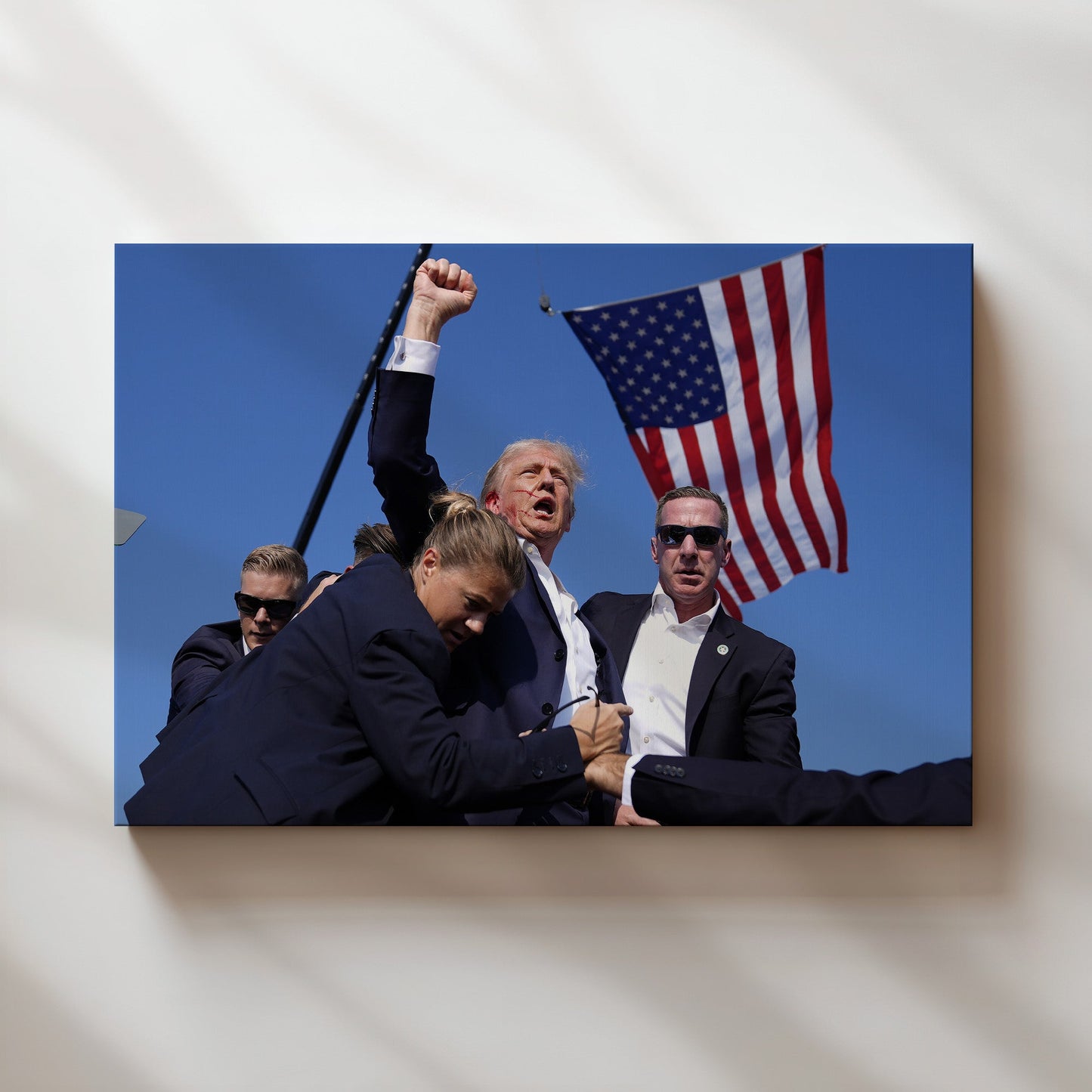 Donald Trump After Rally Attack Wall Art - Dramatic Historic Event Photo Poster - Political Moment Home Decor - Bold Conversation Starter