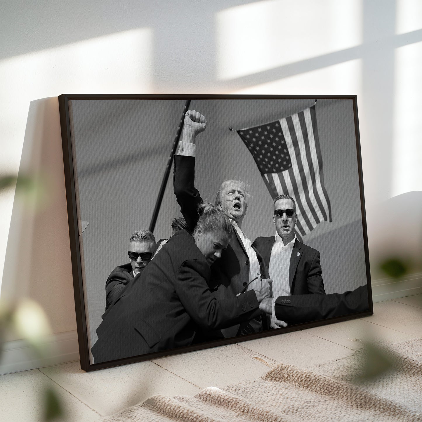 Donald Trump Rally Attack Scene Wall Art - Black and White Dramatic Historic News Photography Poster - Bold Political Home Decor Print