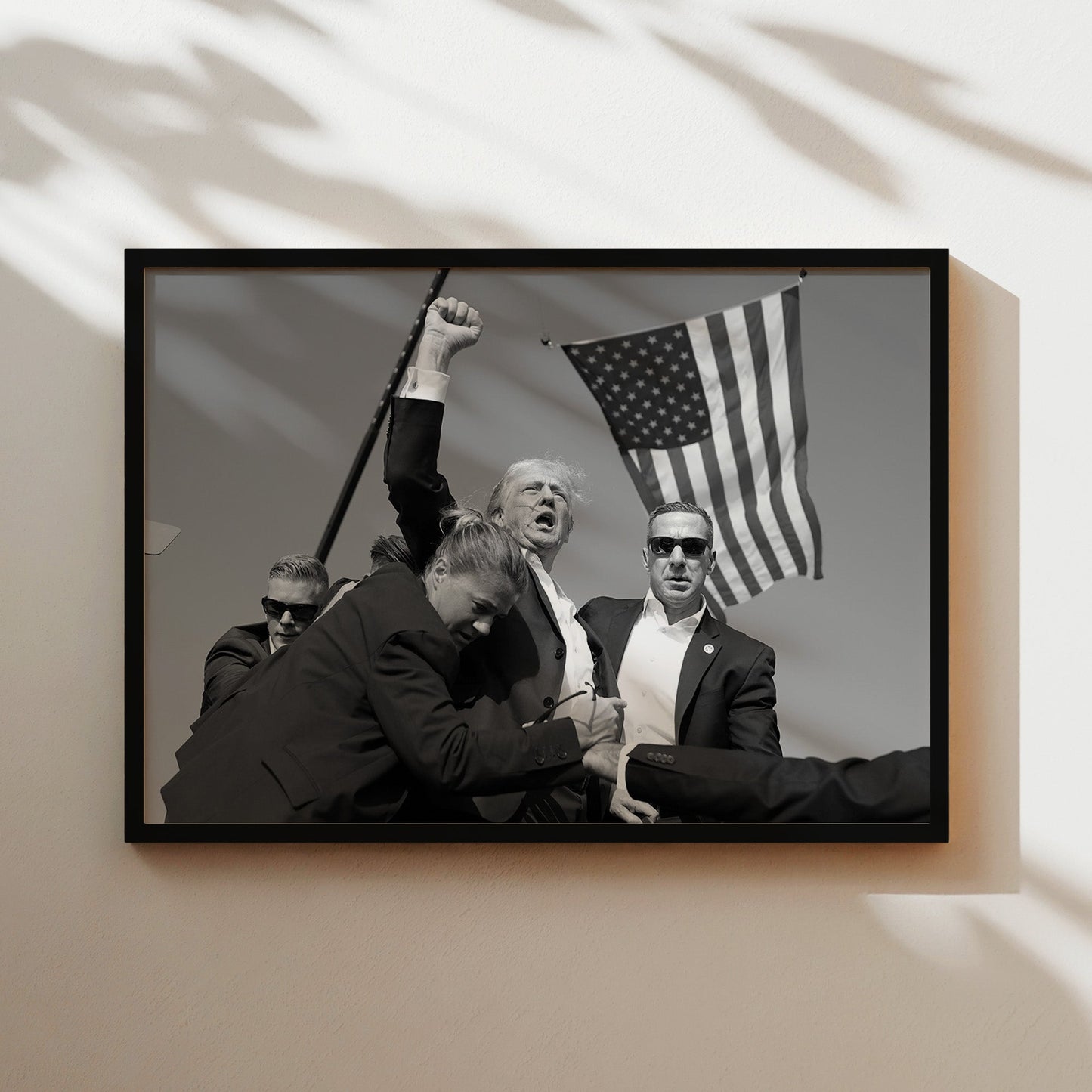 Donald Trump Rally Attack Scene Wall Art - Black and White Dramatic Historic News Photography Poster - Bold Political Home Decor Print