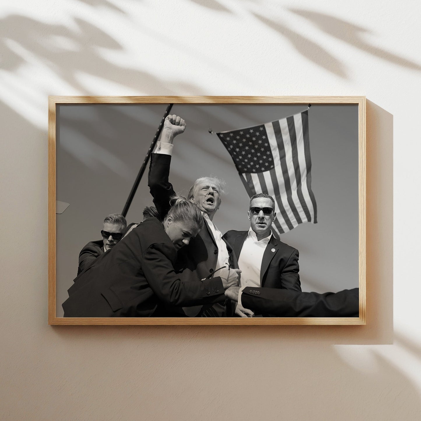 Donald Trump Rally Attack Scene Wall Art - Black and White Dramatic Historic News Photography Poster - Bold Political Home Decor Print