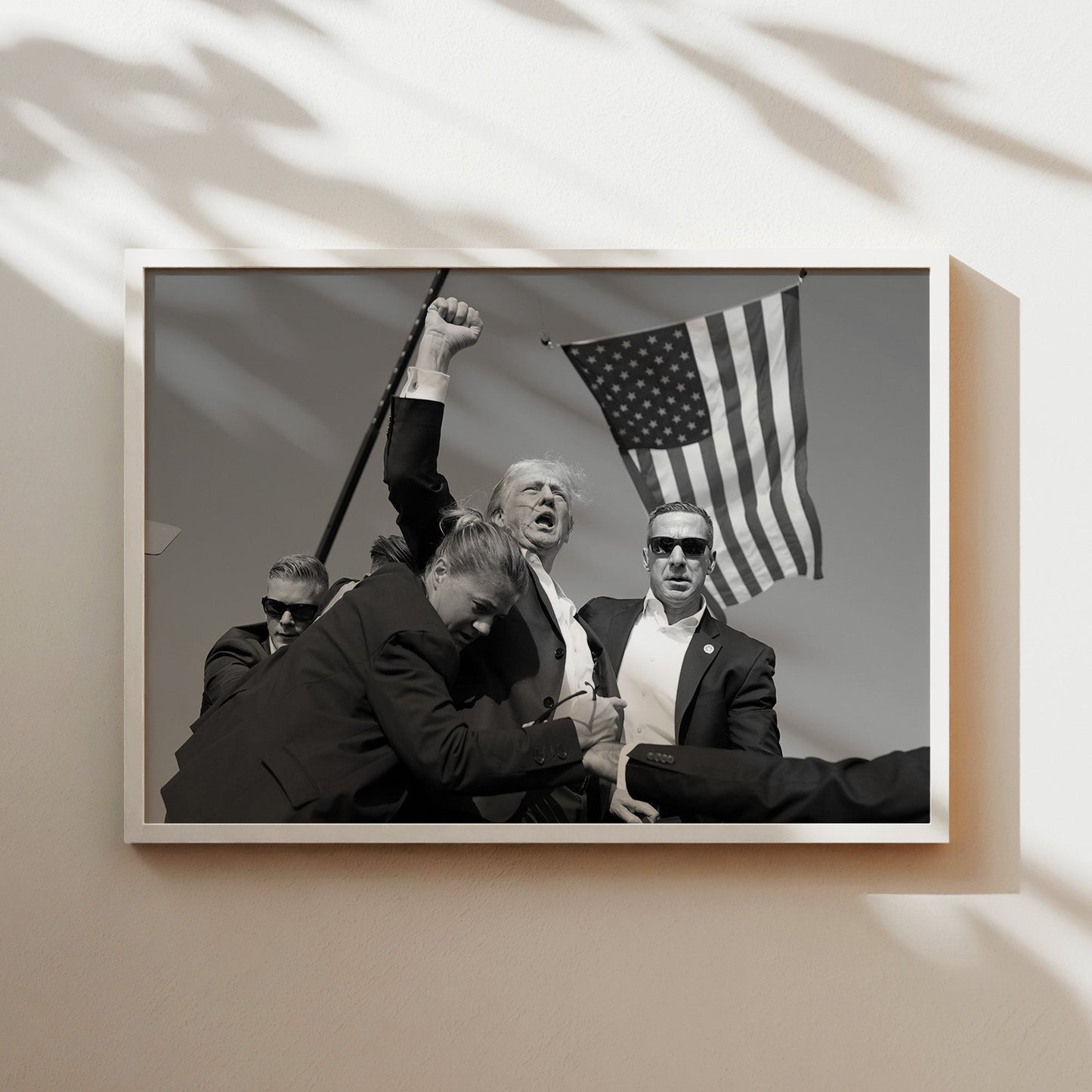 Donald Trump Rally Attack Scene Wall Art - Black and White Dramatic Historic News Photography Poster - Bold Political Home Decor Print