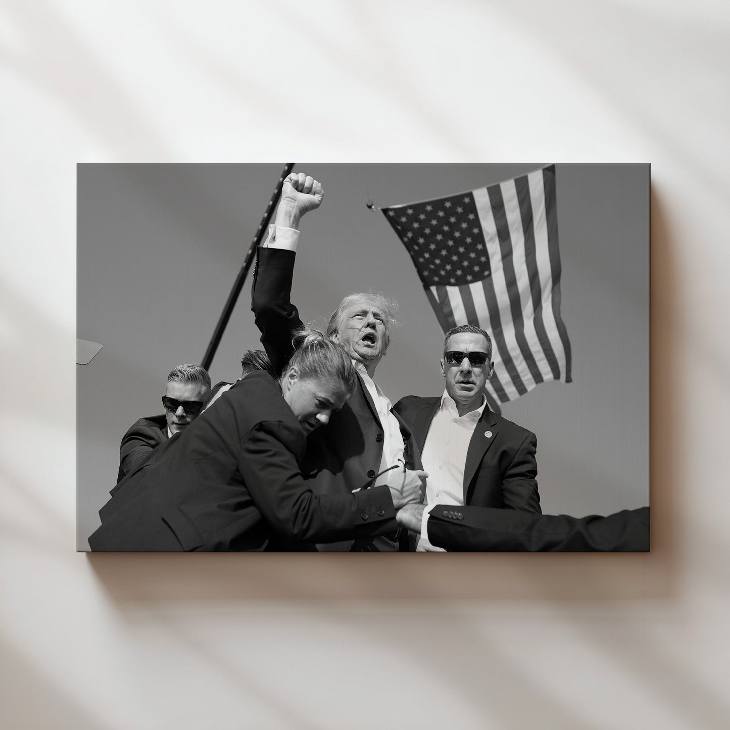 Donald Trump Rally Attack Scene Wall Art - Black and White Dramatic Historic News Photography Poster - Bold Political Home Decor Print