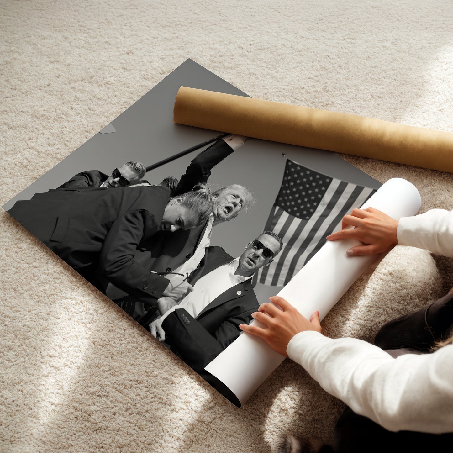 Donald Trump Rally Attack Scene Wall Art - Black and White Dramatic Historic News Photography Poster - Bold Political Home Decor Print