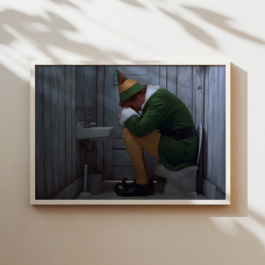 Buddy the Elf Tiny Toilet Wall Art - Funny Christmas Movie Poster - Whimsical Holiday Decor for Fans of Festive Fun, Retro Cinema, Nostalgia