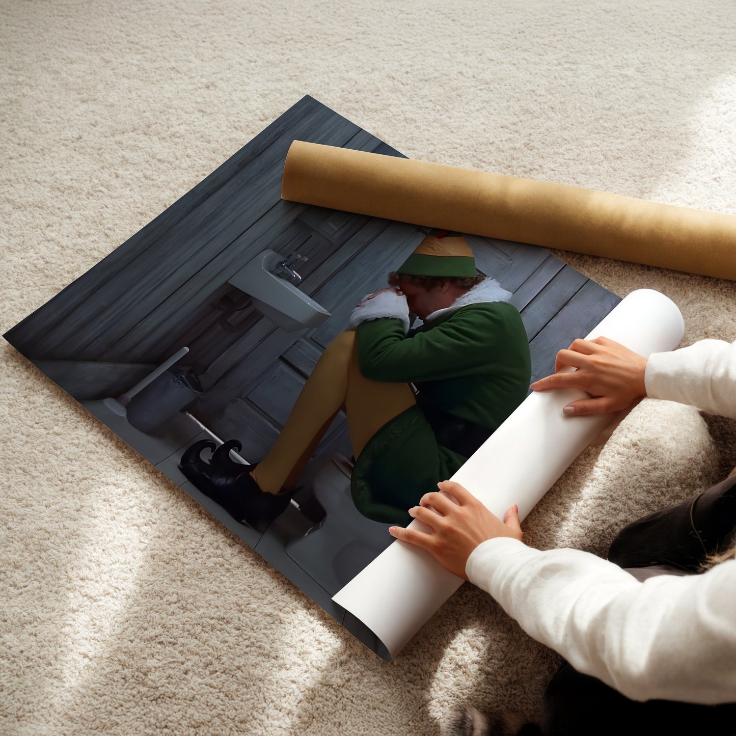 Buddy the Elf Tiny Toilet Wall Art - Funny Christmas Movie Poster - Whimsical Holiday Decor for Fans of Festive Fun, Retro Cinema, Nostalgia