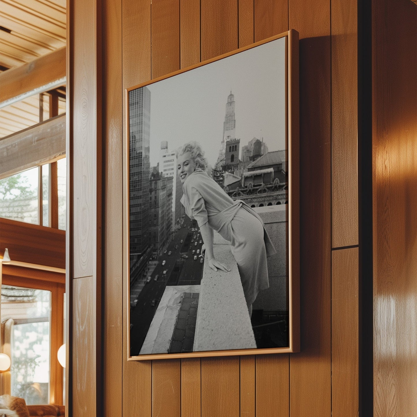 Marilyn Monroe Rooftop Art Print Canvas Framed Poster | Vintage New York Decor | Glamorous Wall Art for Home & Office