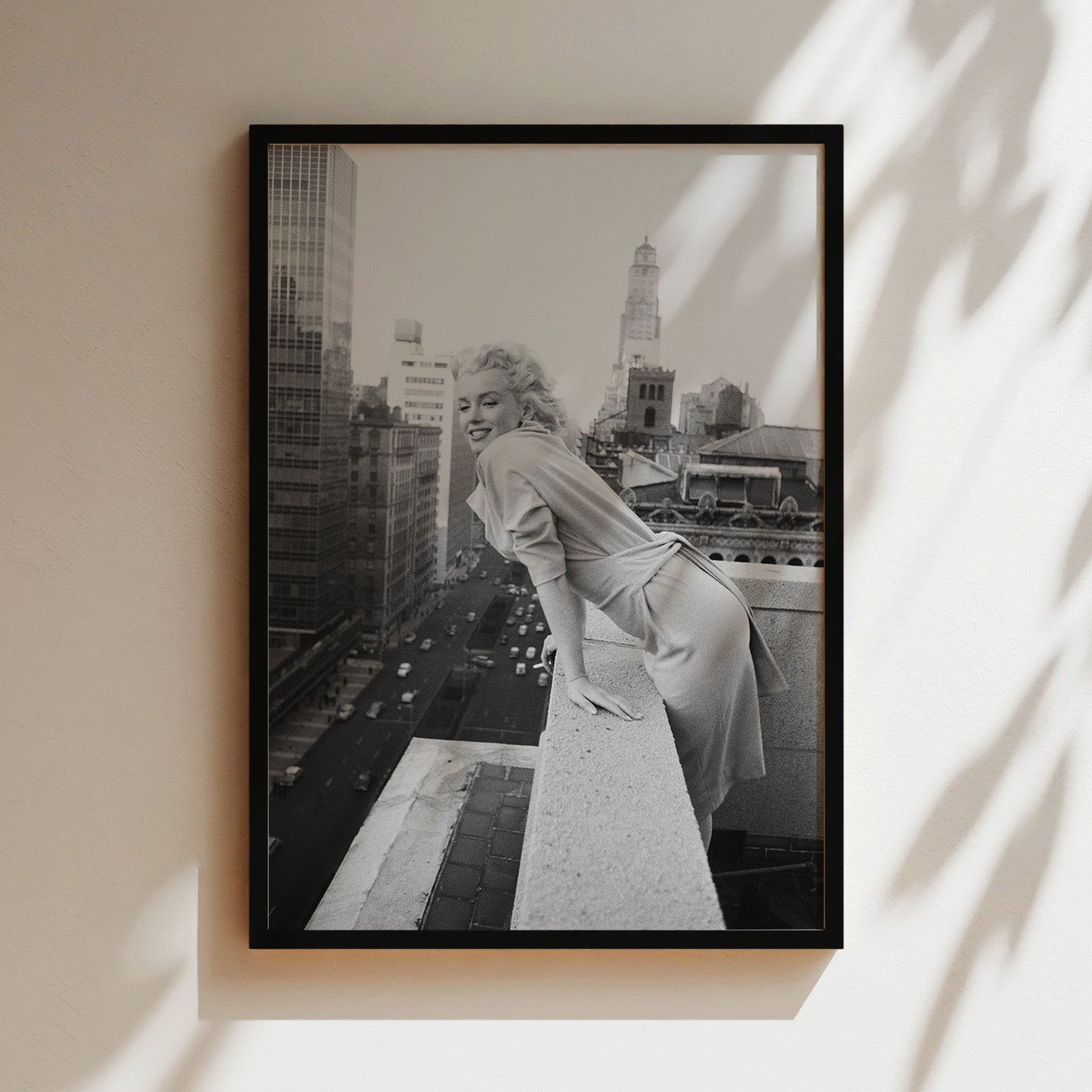 Marilyn Monroe Rooftop Art Print Canvas Framed Poster | Vintage New York Decor | Glamorous Wall Art for Home & Office