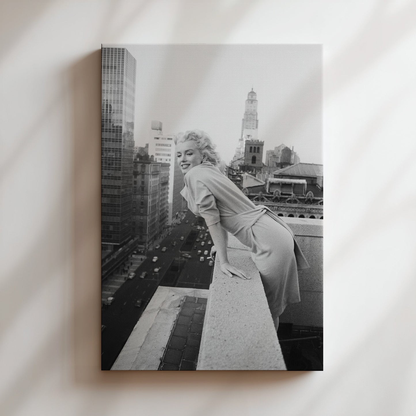 Marilyn Monroe Rooftop Art Print Canvas Framed Poster | Vintage New York Decor | Glamorous Wall Art for Home & Office
