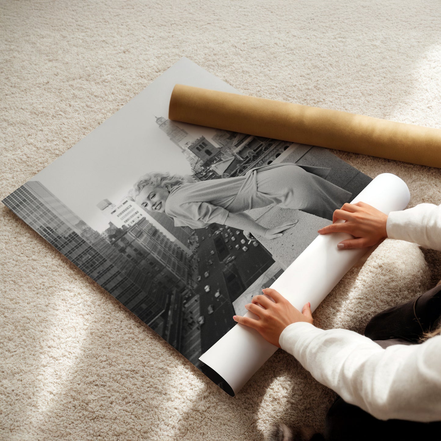 Marilyn Monroe Rooftop Art Print Canvas Framed Poster | Vintage New York Decor | Glamorous Wall Art for Home & Office