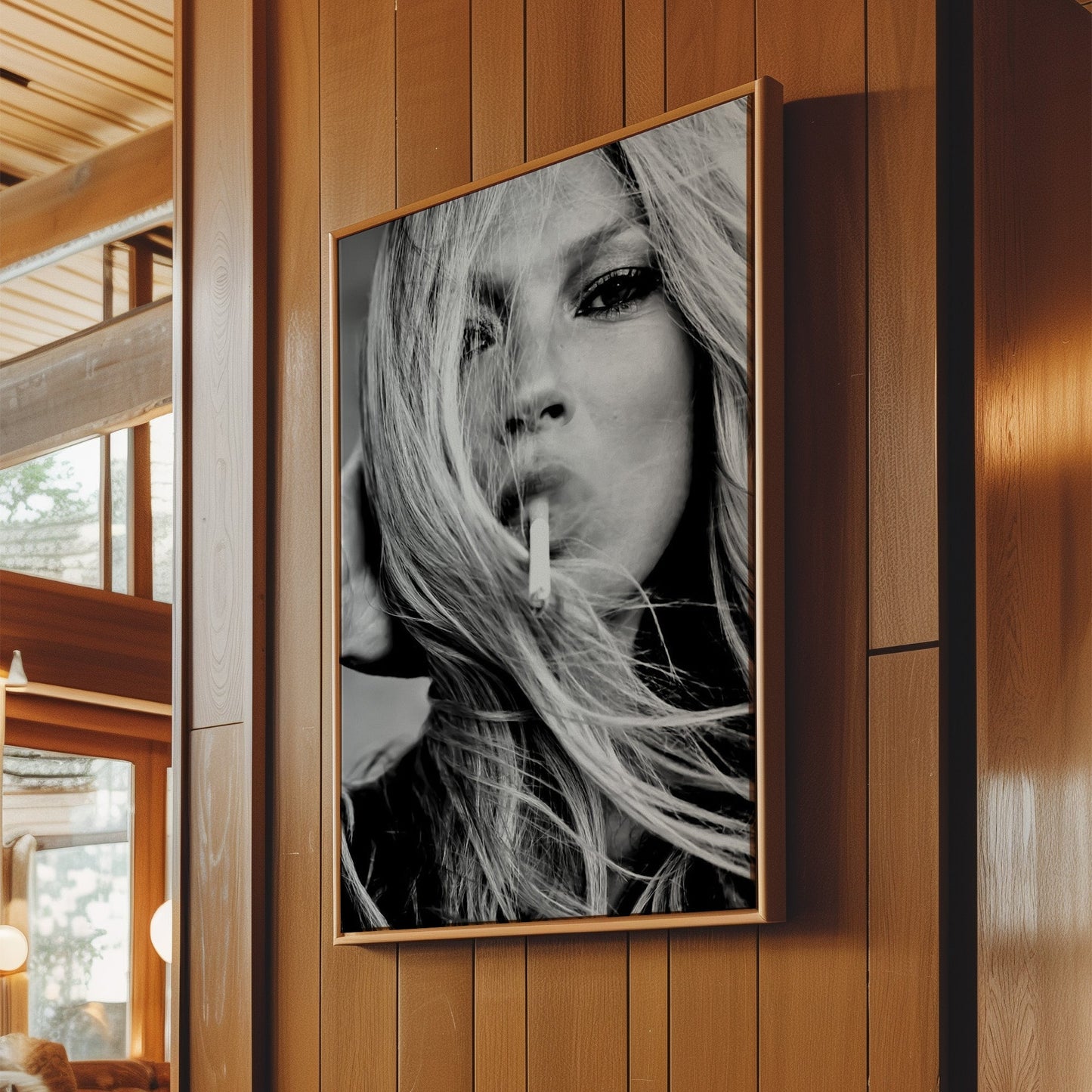 Kate Moss Smoking Cigarette Wall Art, Grunge Supermodel Poster Canvas, Edgy 90s Fashion Icon Print for Modern Vintage Room Decor