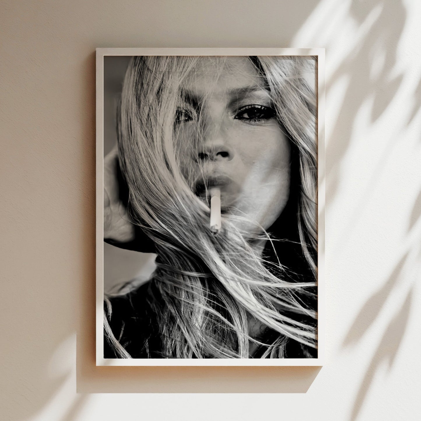 Kate Moss Smoking Cigarette Wall Art, Grunge Supermodel Poster Canvas, Edgy 90s Fashion Icon Print for Modern Vintage Room Decor