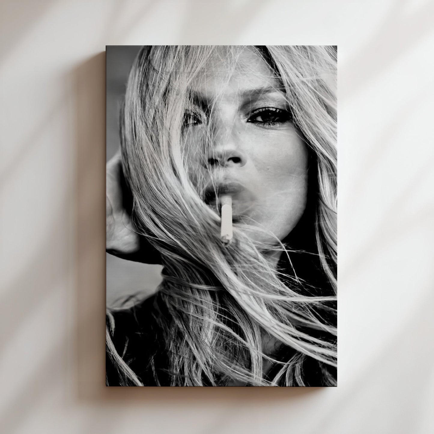 Kate Moss Smoking Cigarette Wall Art, Grunge Supermodel Poster Canvas, Edgy 90s Fashion Icon Print for Modern Vintage Room Decor