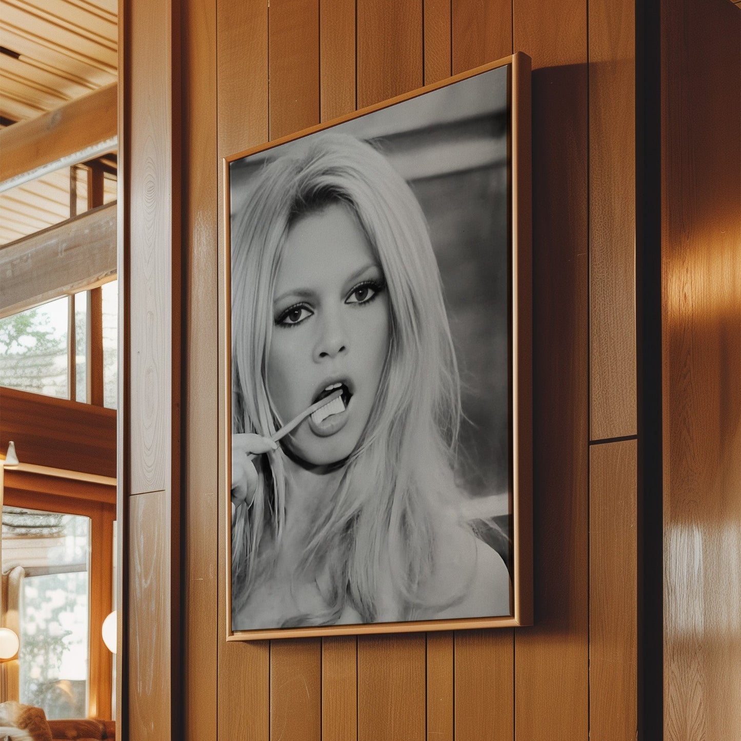 Brigitte Bardot Brushing Teeth Art Print, Vintage French Icon Poster, Retro Bathroom Wall Decor, Canvas or Framed Options