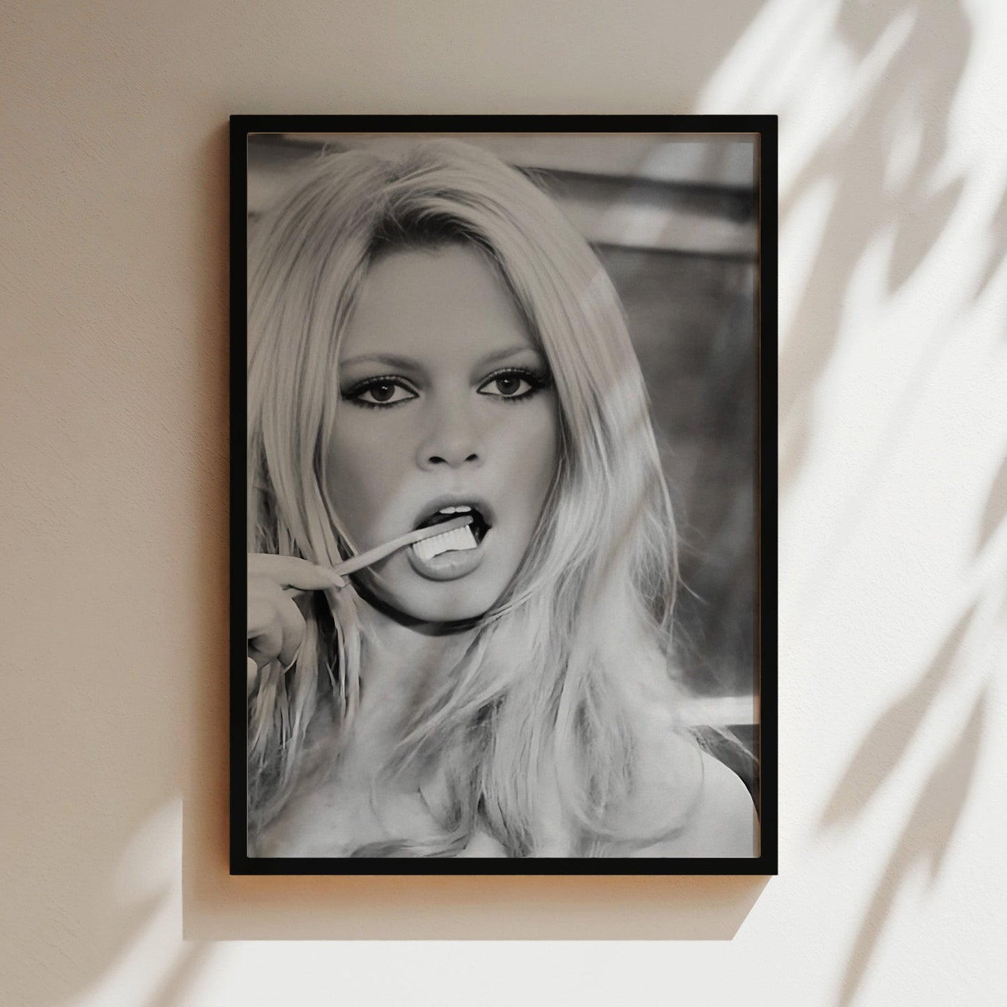 Brigitte Bardot Brushing Teeth Art Print, Vintage French Icon Poster, Retro Bathroom Wall Decor, Canvas or Framed Options