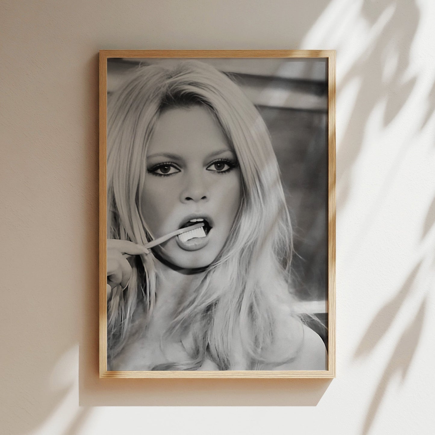 Brigitte Bardot Brushing Teeth Art Print, Vintage French Icon Poster, Retro Bathroom Wall Decor, Canvas or Framed Options