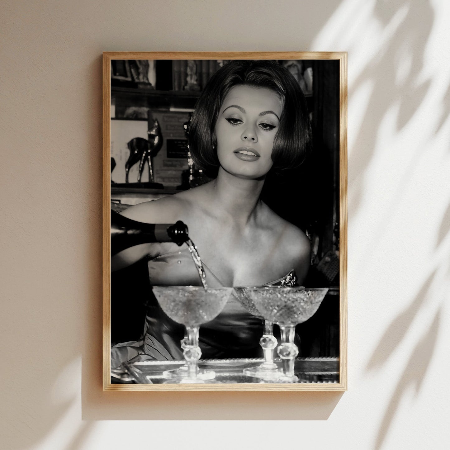 Sophia Loren Pouring Champagne Art Print, Vintage Glam Poster, Retro Bar Wall Decor, Canvas or Framed Print of Iconic Film Star