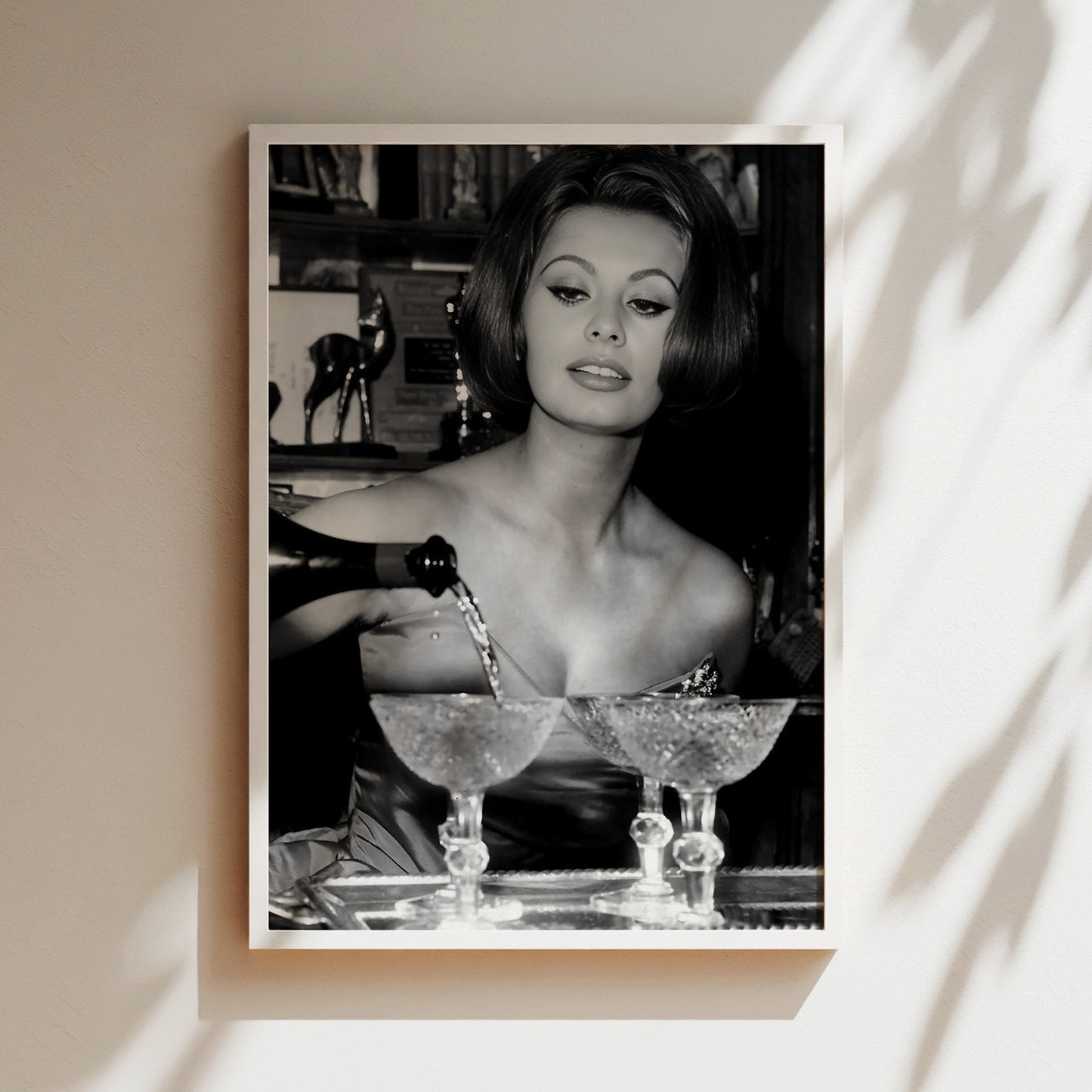 Sophia Loren Pouring Champagne Art Print, Vintage Glam Poster, Retro Bar Wall Decor, Canvas or Framed Print of Iconic Film Star