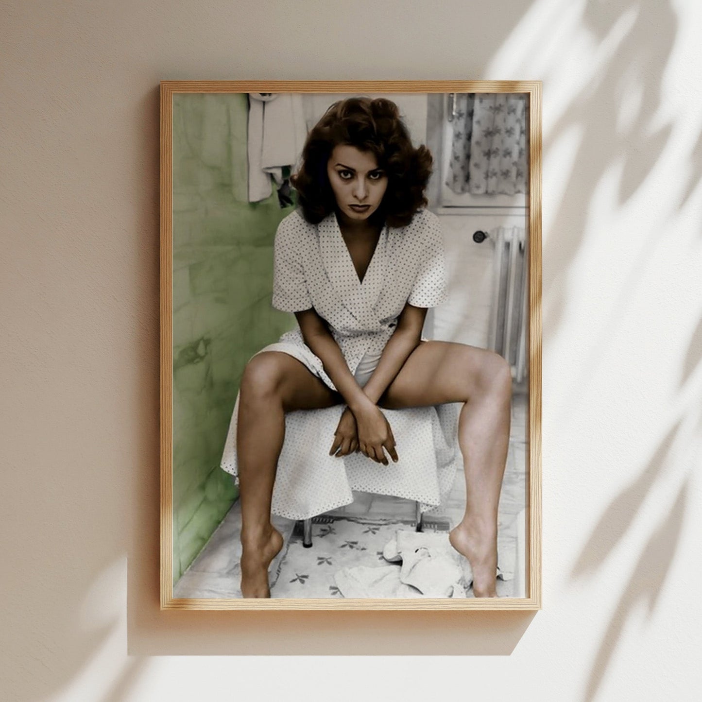 Sophia Loren in Bathroom Wall Art, Retro Hollywood Actress Canvas Poster Print, Glamorous Vintage Film Icon Decor for Home or Studio