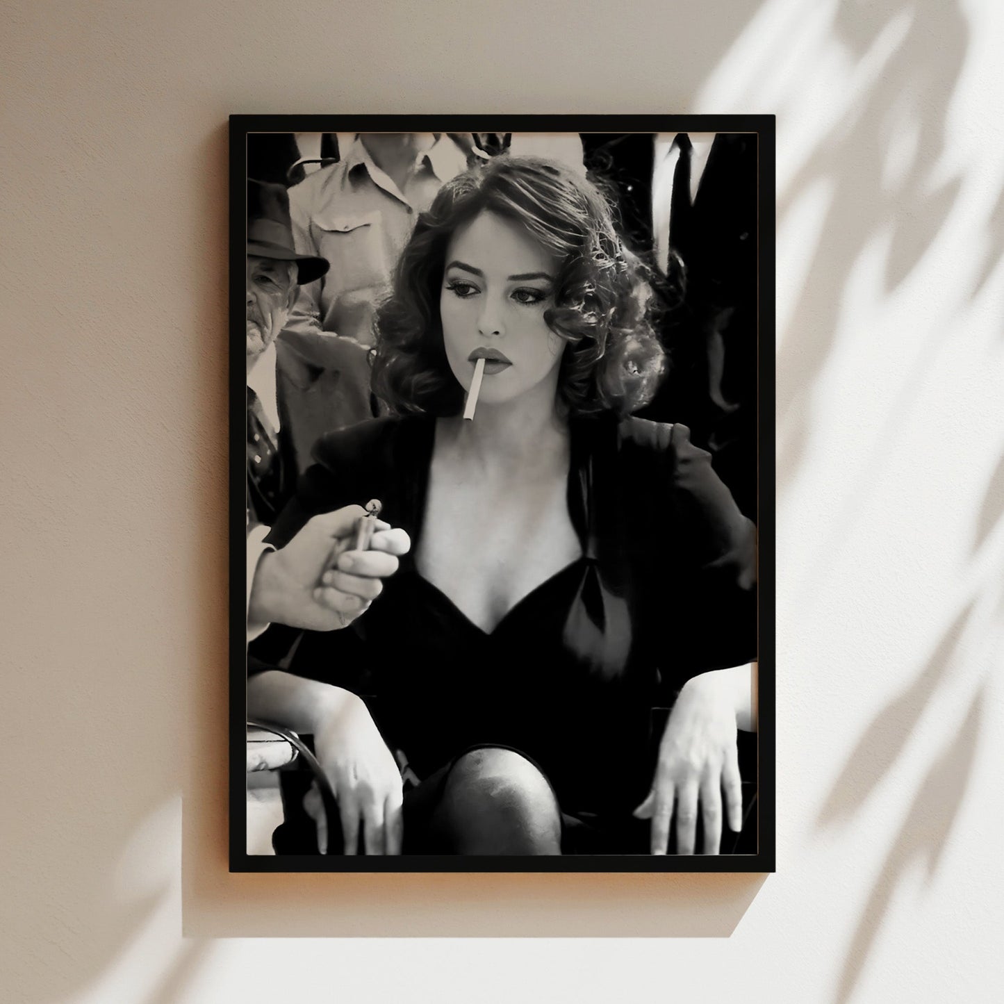 Monica Bellucci Smoking Cigarette Wall Art, Italian Femme Fatale Canvas Print, Sultry Vintage Poster for Retro Glamour Home Decor