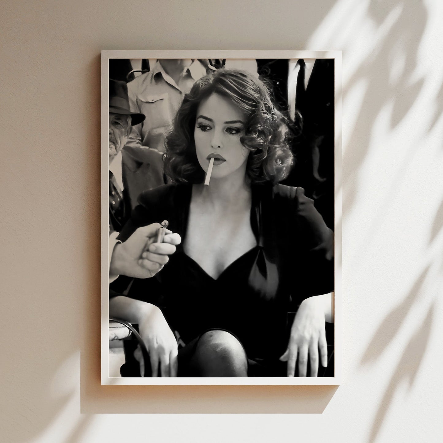 Monica Bellucci Smoking Cigarette Wall Art, Italian Femme Fatale Canvas Print, Sultry Vintage Poster for Retro Glamour Home Decor