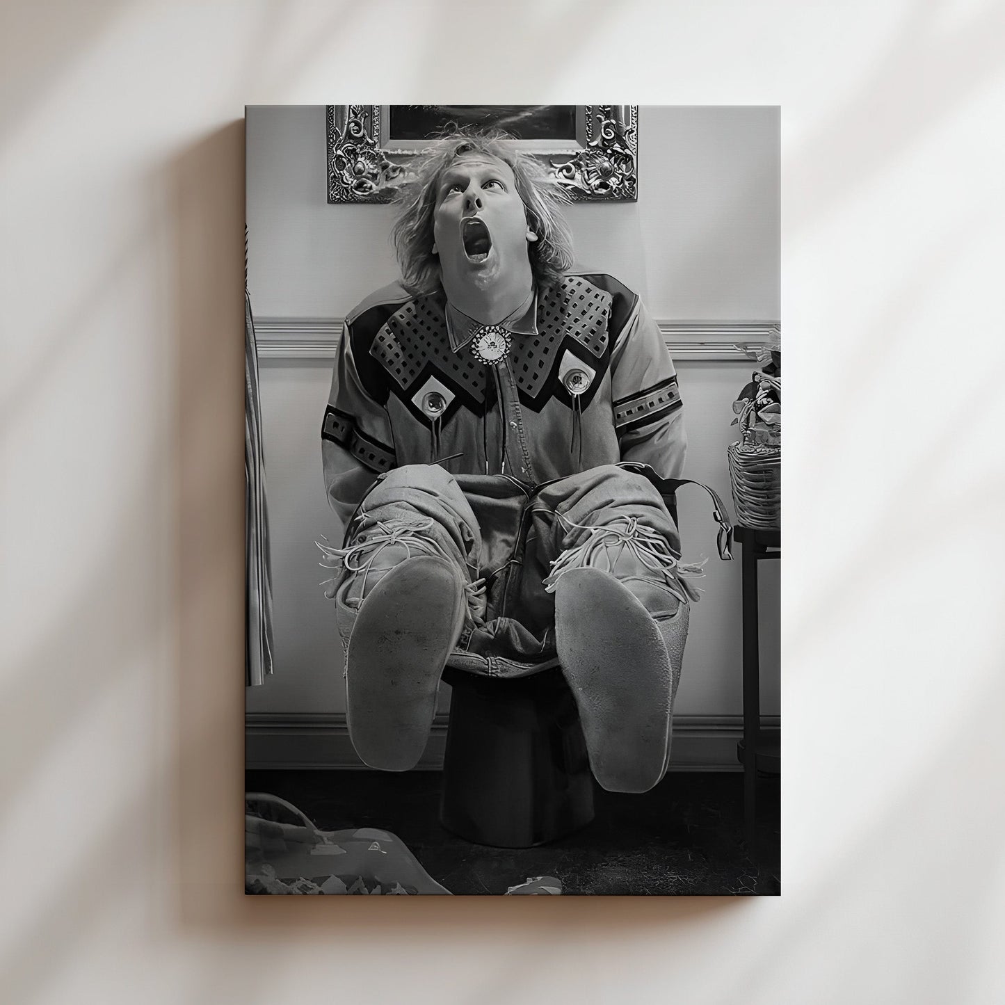 Jeff Daniels Dumb and Dumber Bathroom Scene Canvas, Funny 90s Comedy Movie Wall Art, Cult Classic Film Poster for Bathroom or Man Cave